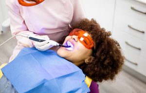 composite dental filling being cured